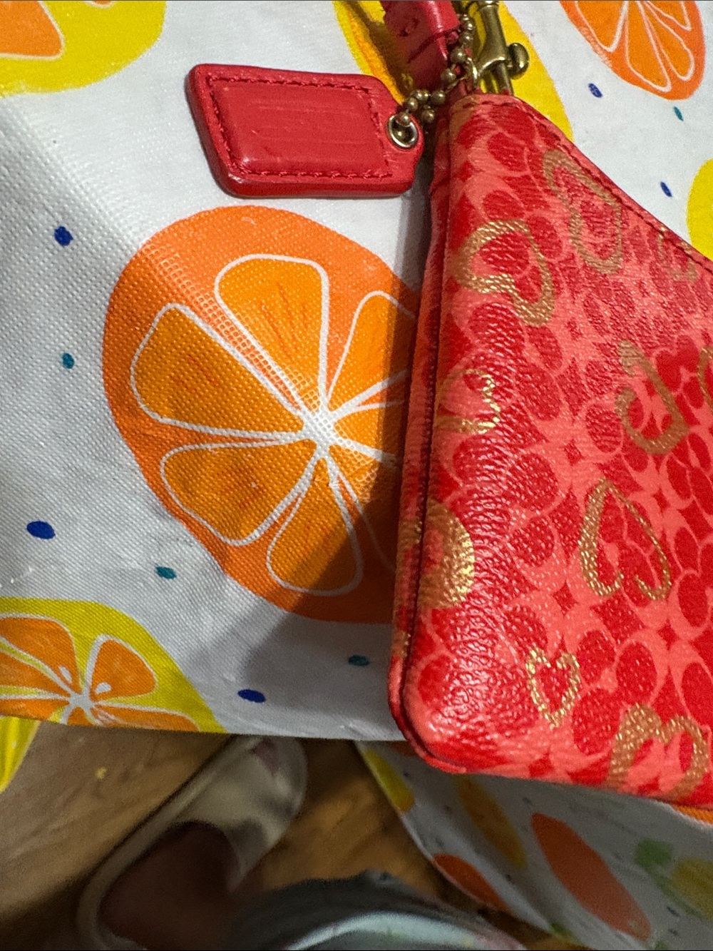 Coach Red Wristlet with Gold Heart Print - Picture 8 of 16